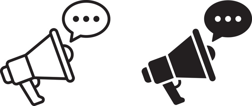megaphone with speech bubble icons set solid and outline announcement communication vector illustration