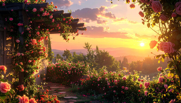 Rose garden sunset