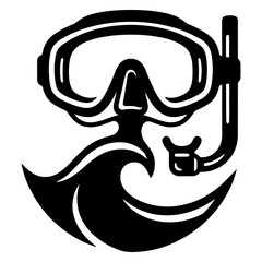 Diving mask and snorkel with waves and bubbles black icon © AnilChandra