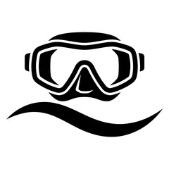 Minimal diving goggles above a flowing ocean wave icon © AnilChandra