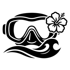 Tropical dive mask with hibiscus flower and curling sea wave © AnilChandra