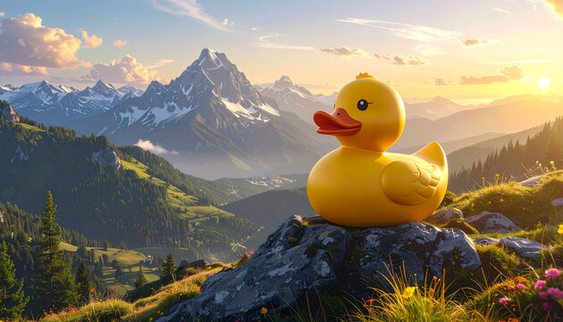 Rubber duck toy mountain landscape