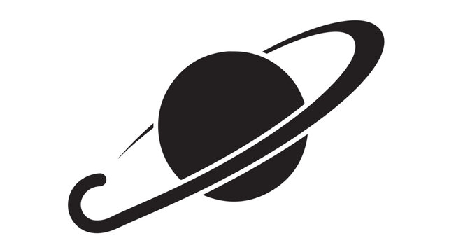 Saturn Planet Illustration with Rings in Black and White Minimalist Style Featuring Astronomy, Space, Solar with System