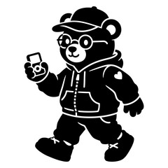 Walking teddy bear with phone backpack and cap