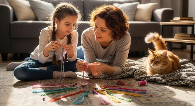 Two young children drawing with colored pencils on floor. Creative siblings crafting artwork together at home with pet rabbit watching.