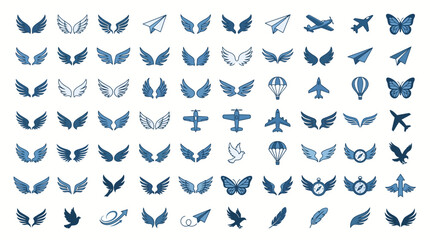 Fototapeta premium Wings and flight related symbols depict a wide variety of avian, mechanical, and abstract motifs perfect for creative branding and artistic design applications.
