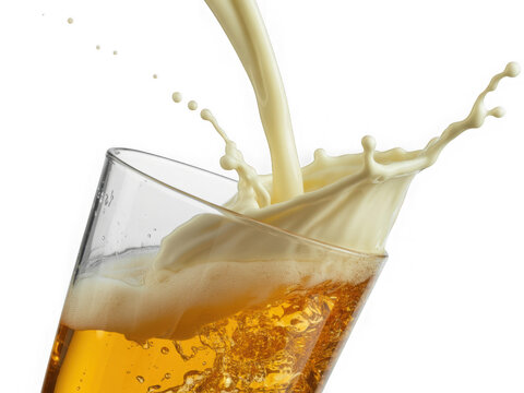 Beer pouring into glass isolated on transparent background