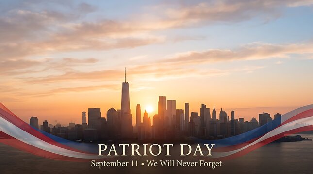 Patriot Day September 11 Memorial with New York City Skyline at Sunrise