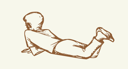 Obraz premium Vector drawing. Boy on the floor