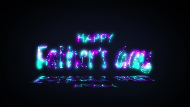 Animation text of Happy Fathers day laser neon glitch text effect on black abstract backgroud. Promote advertising concept isolate using QuickTime Alpha Channel proress 444