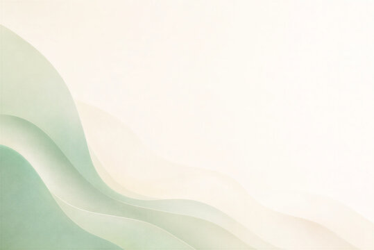 Minimalist sage green abstract background, elegant wavy paper texture with soft curves, organic flowing lines on cream backdrop for wellness branding