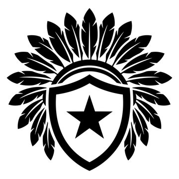 Feather headdress shield with central star emblem