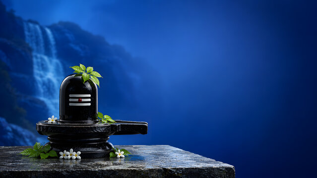 shiva lingam, lord mahadev photo with copy space for poster and banner