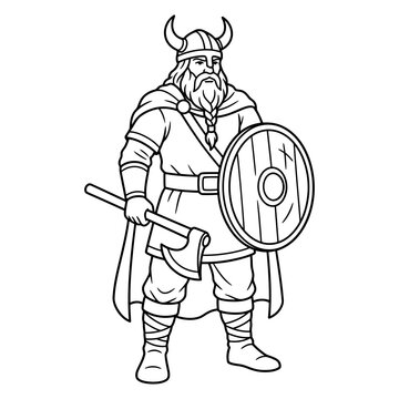 Viking warrior line art with shield and axe