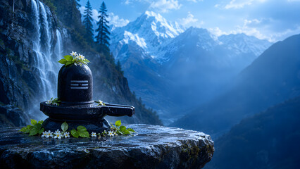shiva lingam, lord mahadev photo with copy space for poster and banner © Pacificcreation