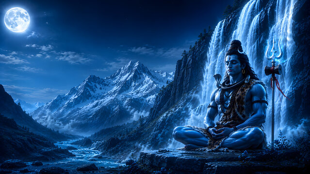 Lord Shiva God Shiva meditation on the mountain - maha shivaratri