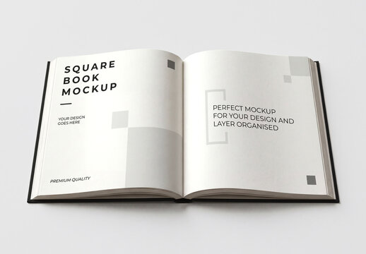 Open Square Book PSD Mockup