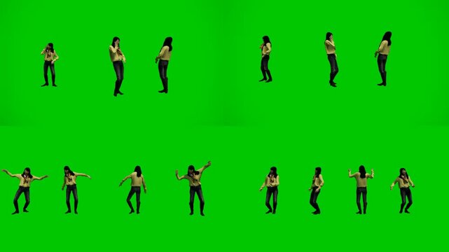 3d animated cartoon animation energetic people gesturing on green screen chromakey background. Lively animated characters creating vibrant crowd energy ideal for event celebration and action vide
