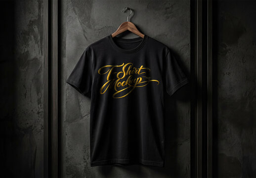 Hanging Black T-Shirt Mockup