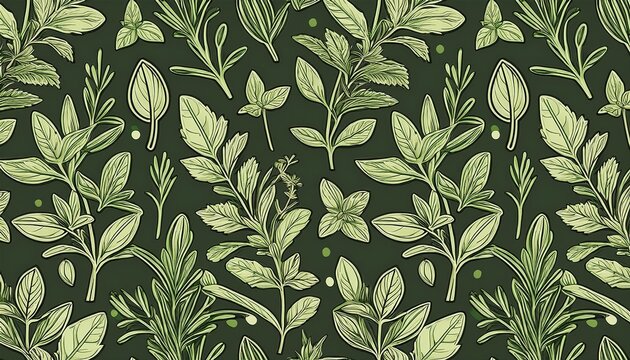 herbal pattern fresh garden herbs botanical design culinary plants