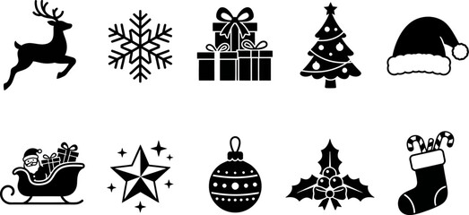 Fototapeta premium Set of Christmas and holiday icons isolated on transparent background