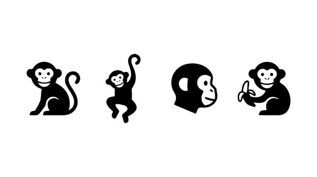 Minimal rounded monkey vector icon set