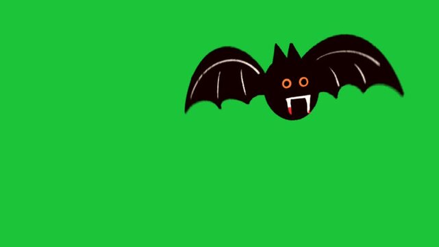 Animated black vampire bat flying against a green screen background for halloween projects