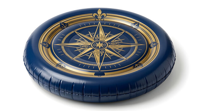 Inflatable pool float with nautical compass design isolated on white background