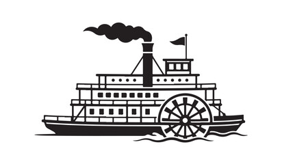 Vintage steamboat paddle wheel ship icon isolated on white background. © Mahinur