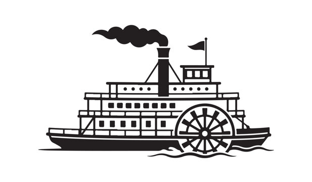 Vintage steamboat paddle wheel ship icon isolated on white background.