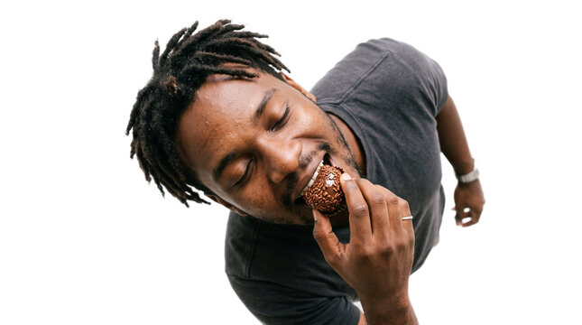 Man experiencing stress while biting nails. Young adult male showing anxiety and worry in close-up portrait.
