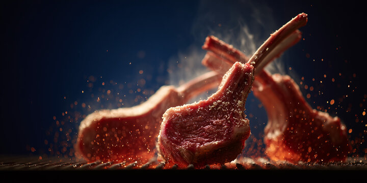 Juicy lamb chops sizzling on a barbecue grill, creating a mouthwatering display of culinary delight