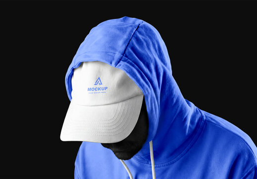 Baseball Cap Mockup with Hoodie