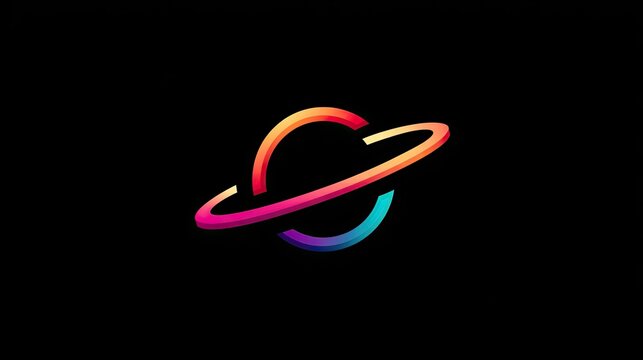 Abstract neon gradient ring planet logo icon.