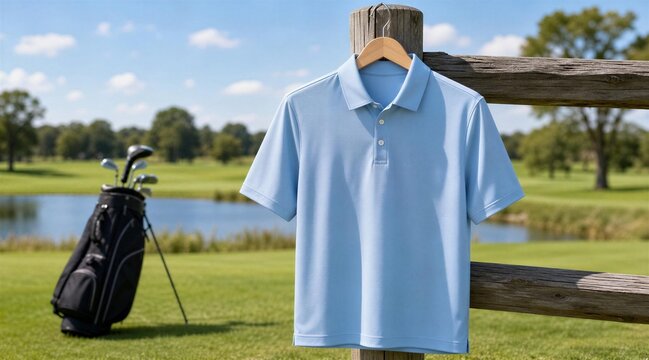 Light Blue Polo Shirt Hanging on Golf Course