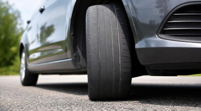 Worn Car Tire Tread on Asphalt Road