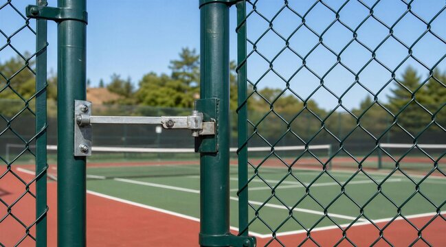 Closed Chain Link Gate at Outdoor Tennis Court