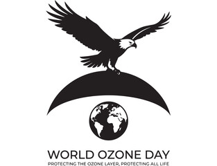 Fototapeta premium Eagle Emblem with World Globe and Winged Shield for World Ozone Day Environmental Protection Concept Design