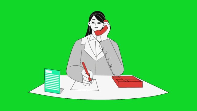 Vector Girl Talking on Phone and Writing Animation Green Screen | Business Communication Motion Graphics 4K
