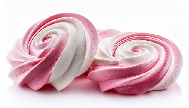 pink and white twisted marshmallow candies isolated on white background