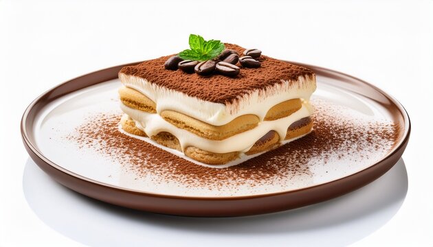 tiramisu with coffee biscuits and mascarpone cream isolated on white background