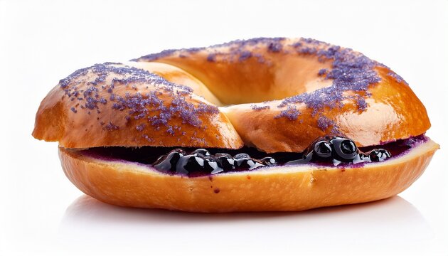 bagel filled with blueberry jam isolated on white background