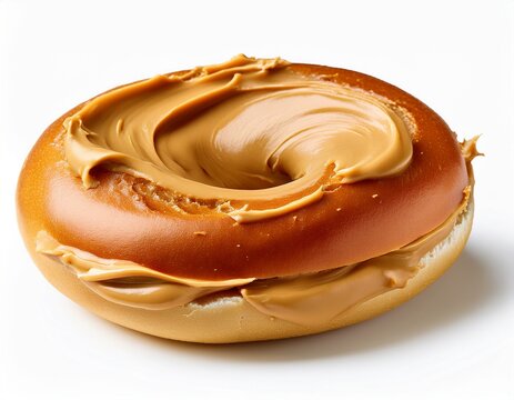 bagel filled with peanut butter isolated on white background