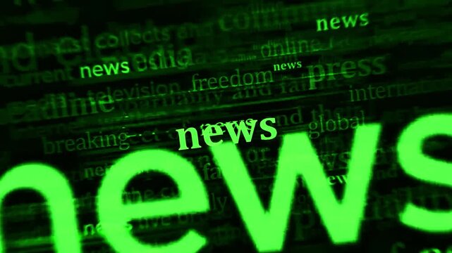 Abstract Digital Green News Headline Word Cloud Loop Background with Glitch Motion background Video 4k