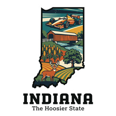 Fototapeta premium Indiana state map incorporating iconic symbols design
