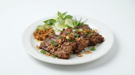 Fototapeta premium Sundanese Gepuk Fried Beef Isolated on White Background
