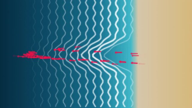 Rip Current Dynamics: A top-down fluid visualization of a dangerous, fast-moving offshore water channel