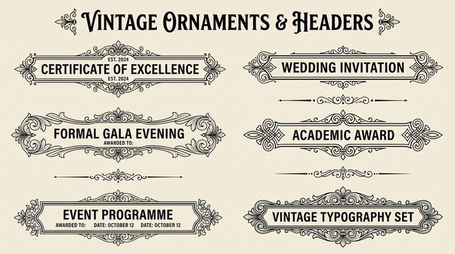 Elegant vintage ornate headers and borders for certificates and invitations