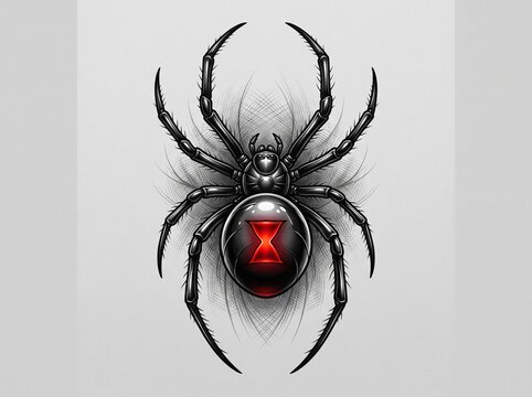 Black spider with red hourglass symbol on its abdomen
