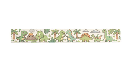 Cute prehistoric dinosaurs and volcano pattern on washi tape strip © Pimpun